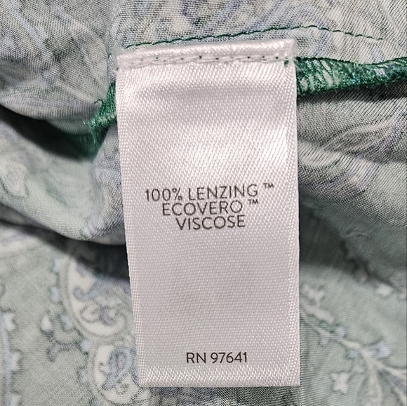 J. Jill Womens Ruffled Satin Top Paisley Tunic Top Button Up Cottagecore Green L - Picture 11 of 13